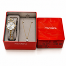 Relógio Feminino Mondaine Prata com Dourado com Kit Colar e Brinco